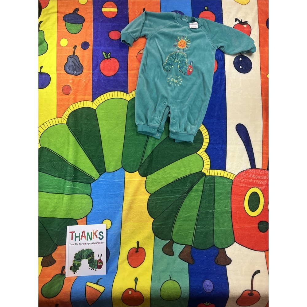 Vtg 2003 Carter's Eric Carle Hungry Caterpillar Set - 3-6M Romper Blanket & Book